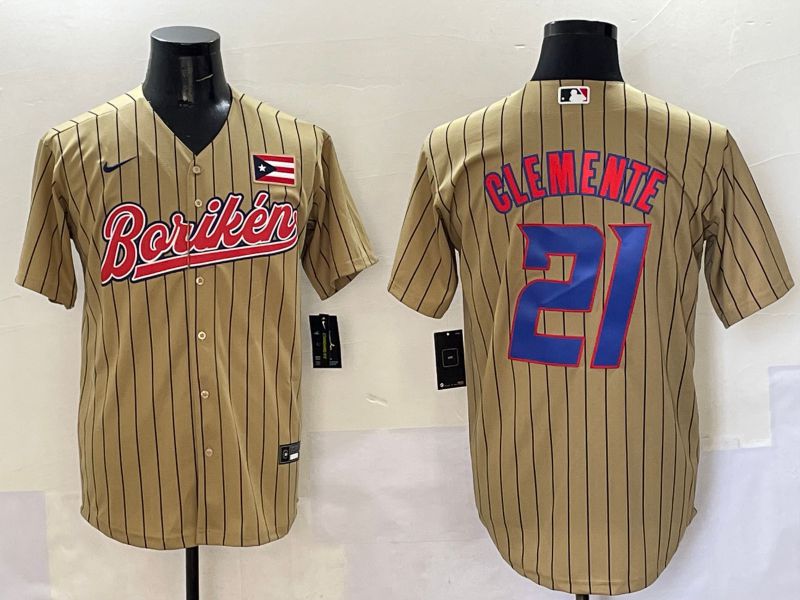 Men Puerto Rico #21 Clemente Brown Stripe Joint Name 2025 Nike MLB Jersey style 1